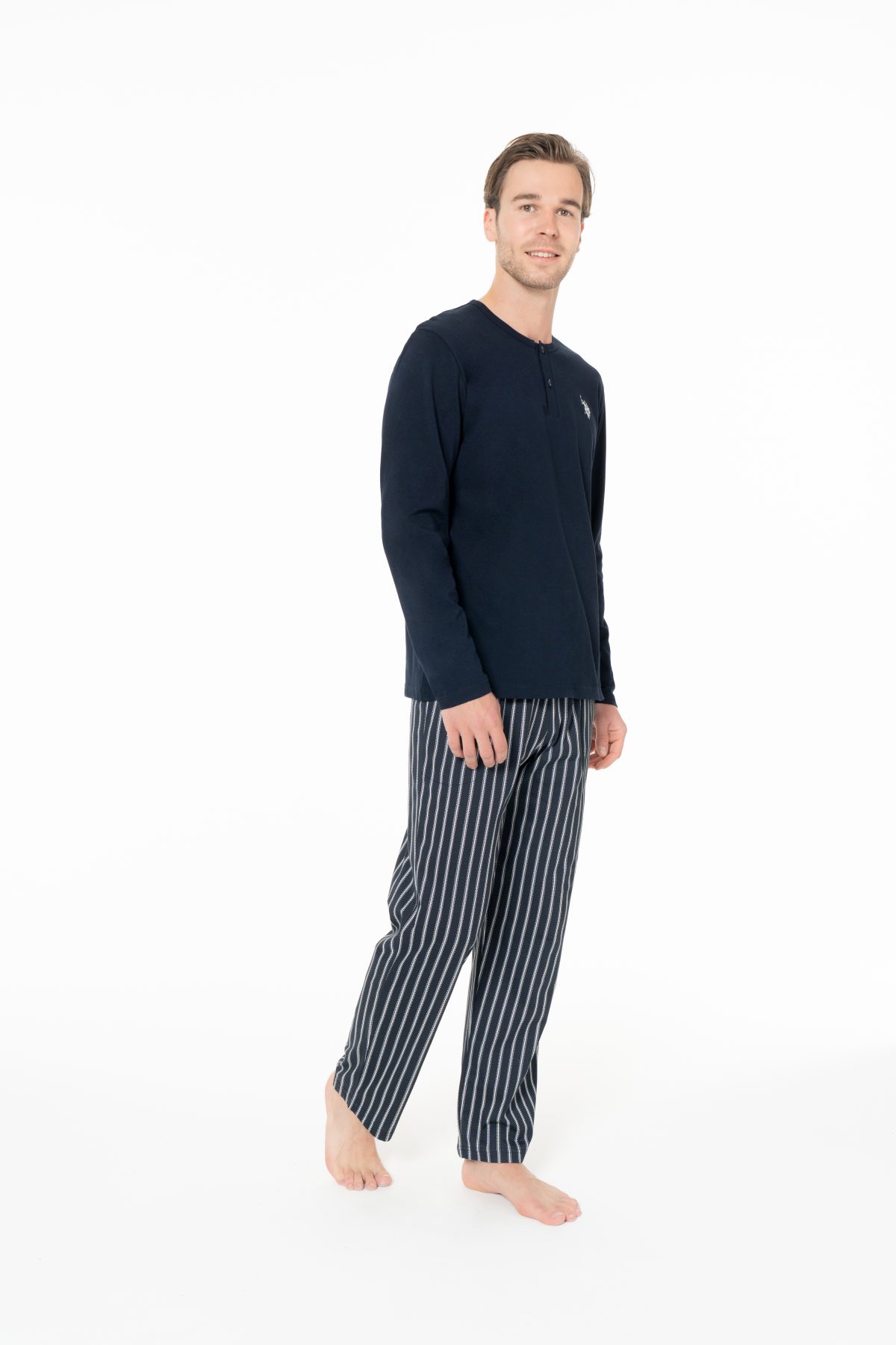 U.S. Polo Assn. 18994 Erkek Lacıvert Yuvarlak Yaka Uzun Kollu Pijama Takımı