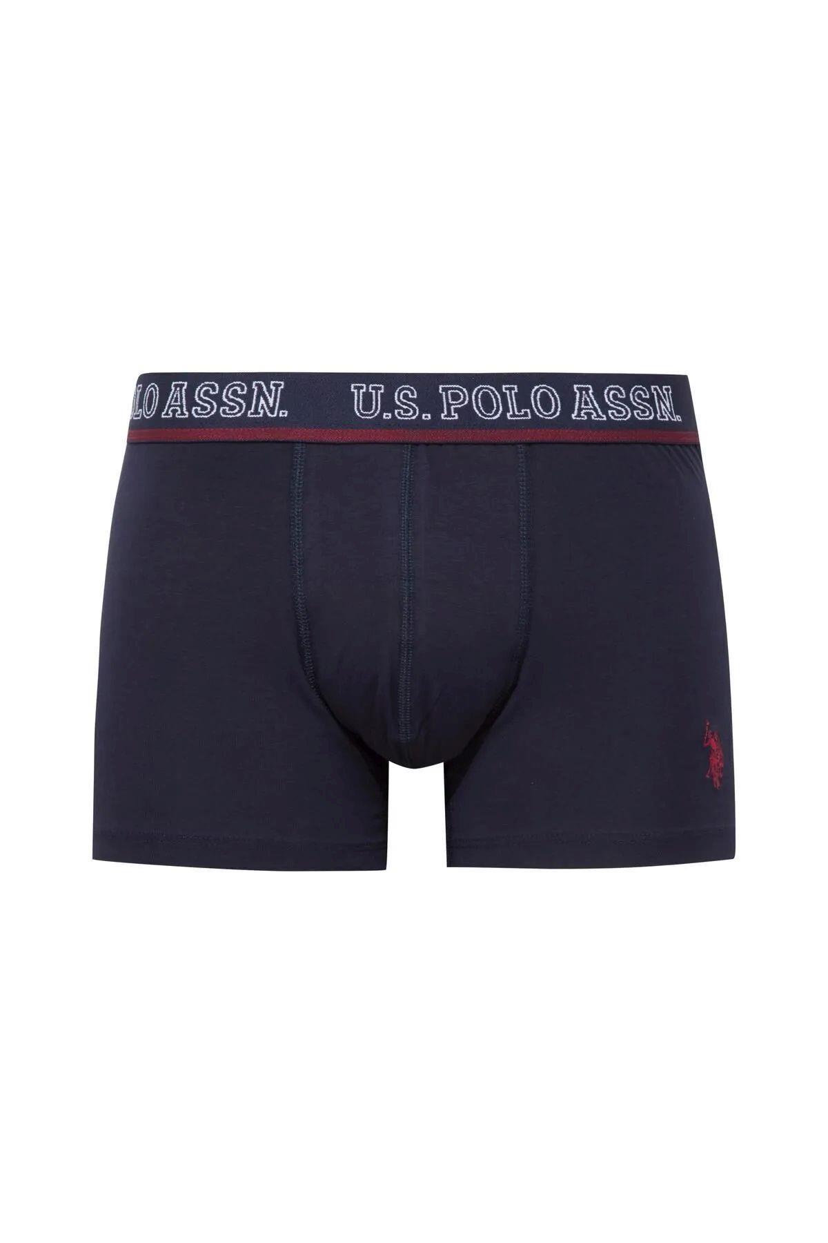 U.S. Polo Assn. 80516 Erkek Baskılı-Bordo-Lacivert Pamuklu 3 Lü Boxer