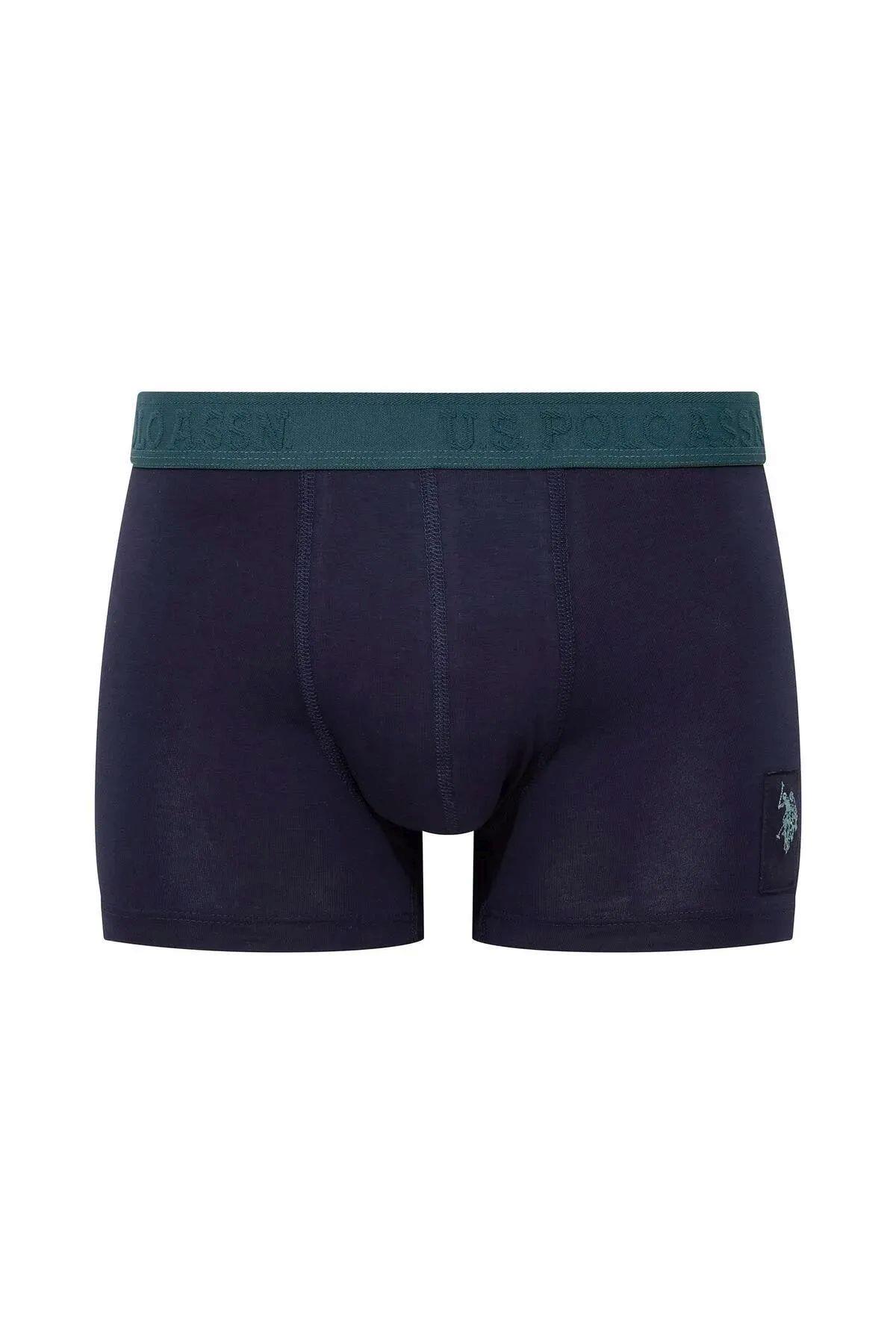 U.S. Polo Assn. 80504 Erkek Baskılı-Lacivert-Yeşil Pamuklu 3 Lü Boxer