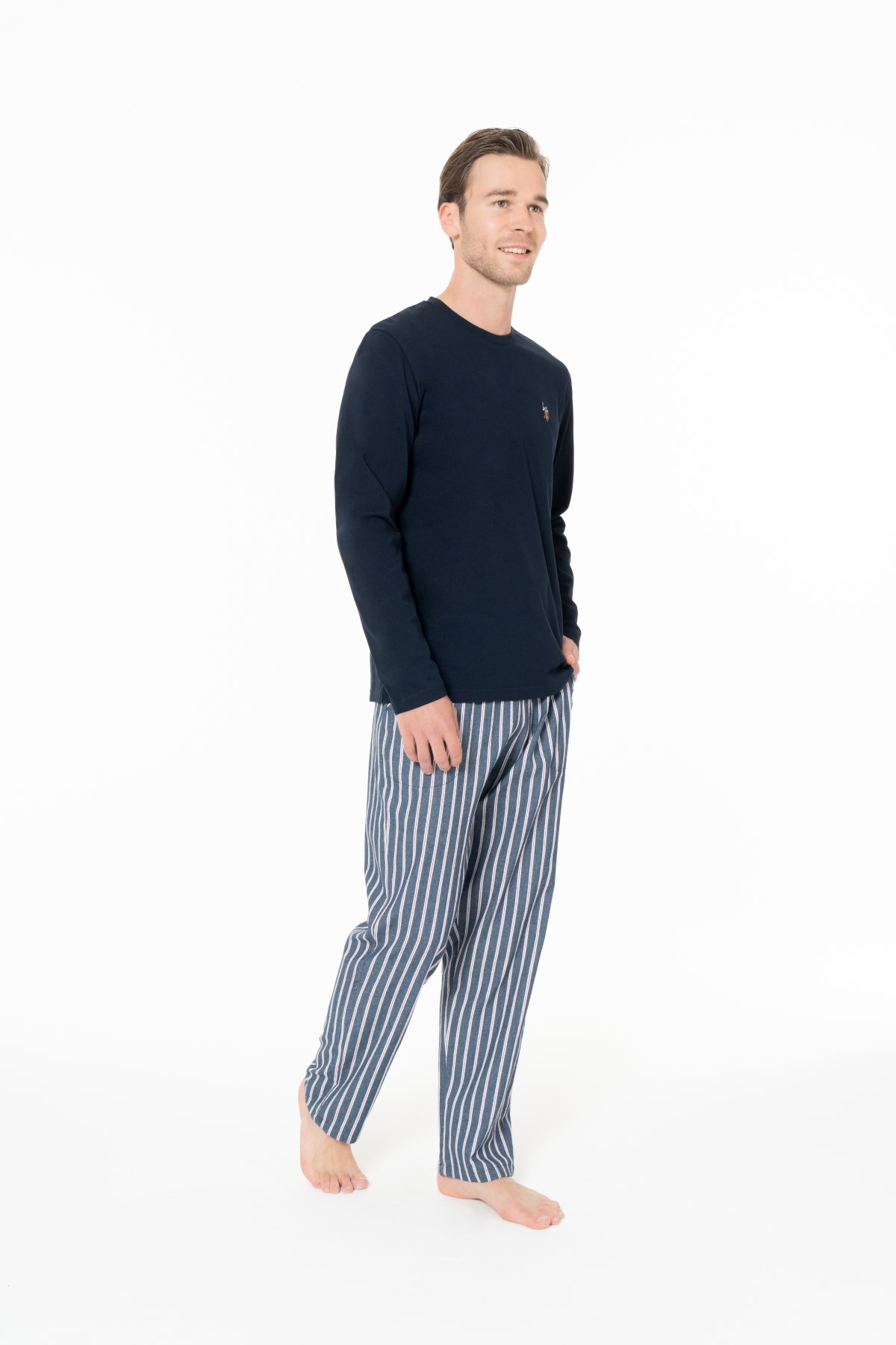 U.S. Polo Assn. 18977 Erkek Lacıvert Yuvarlak Yaka Uzun Kollu Pijama Takımı