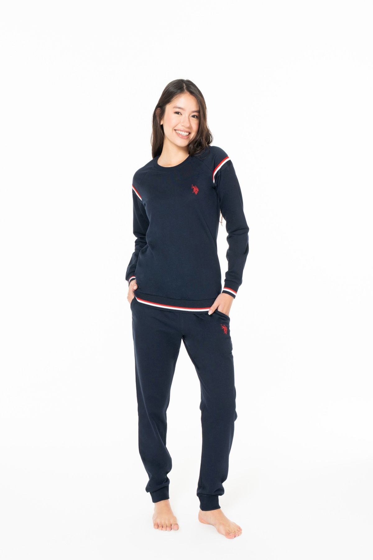 U.S. Polo Assn. 20118 Kadın Lacıvert Yuvarlak Yaka Uzun Kollu Pijama Takımı