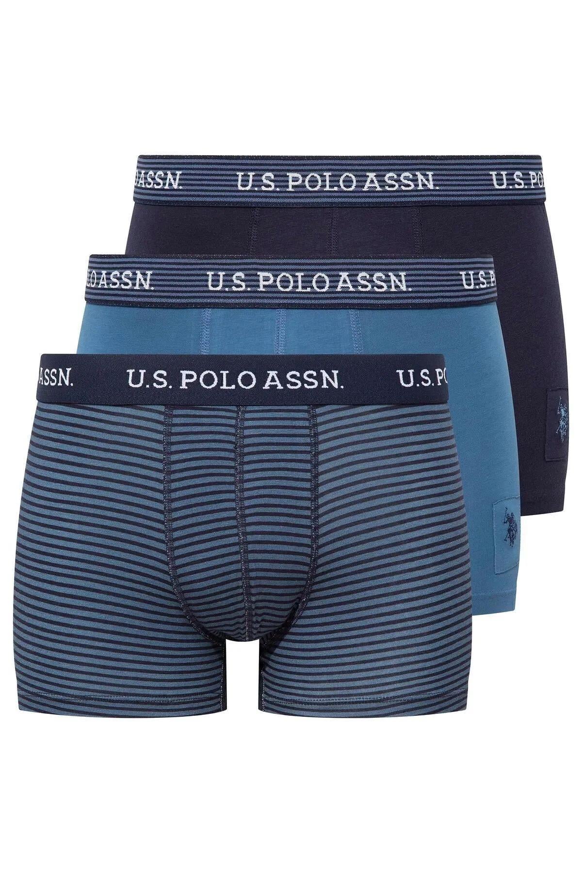 U.S. Polo Assn. 80515 Erkek Baskılı-Lacivert-İndigo Modal 3 Lü Boxer