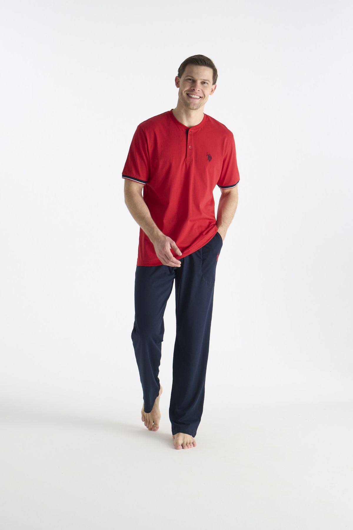 U.S. Polo Assn. 19029B Erkek Kırmızı Kısa Kollu Yuvarlak Yaka Battal Pijama Takımı