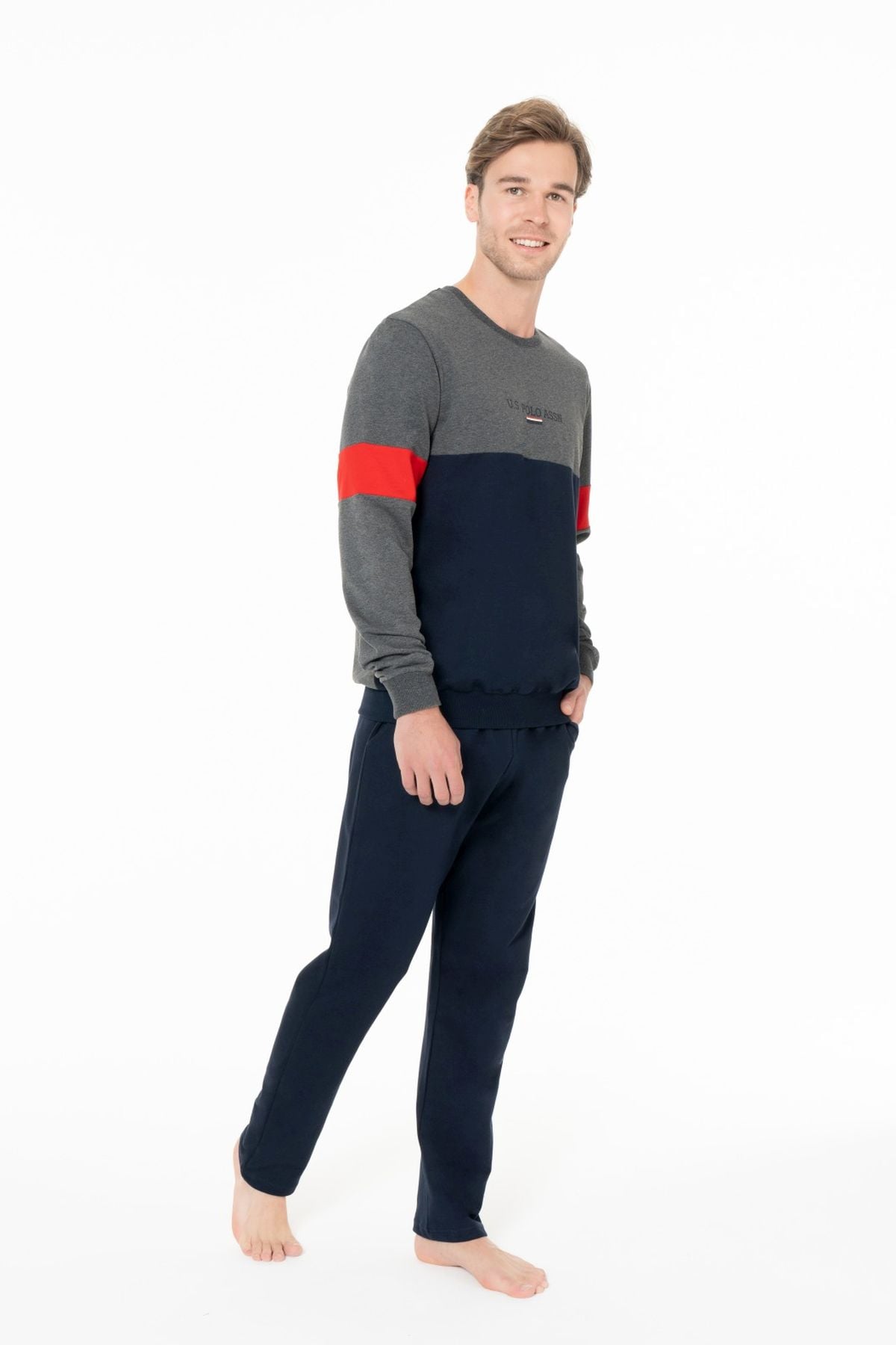 U.S. Polo Assn. 18930 Erkek Antrasıt Melanj Yuvarlak Yaka Uzun Kollu Pijama Takımı