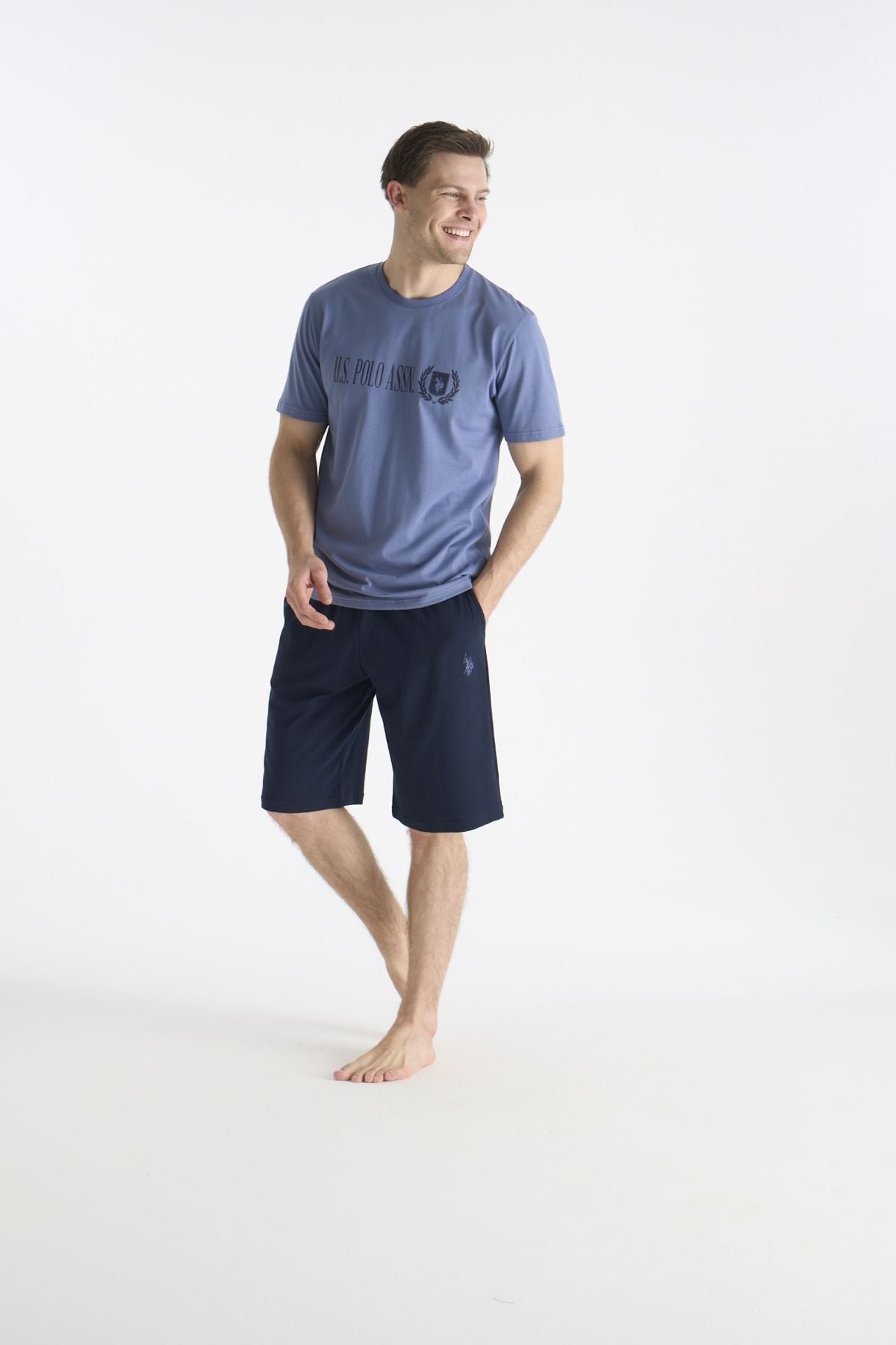 U.S. Polo Assn. 19017 Erkek Indıgo Kısa Kollu Yuvarlak Yaka Şort Takımı