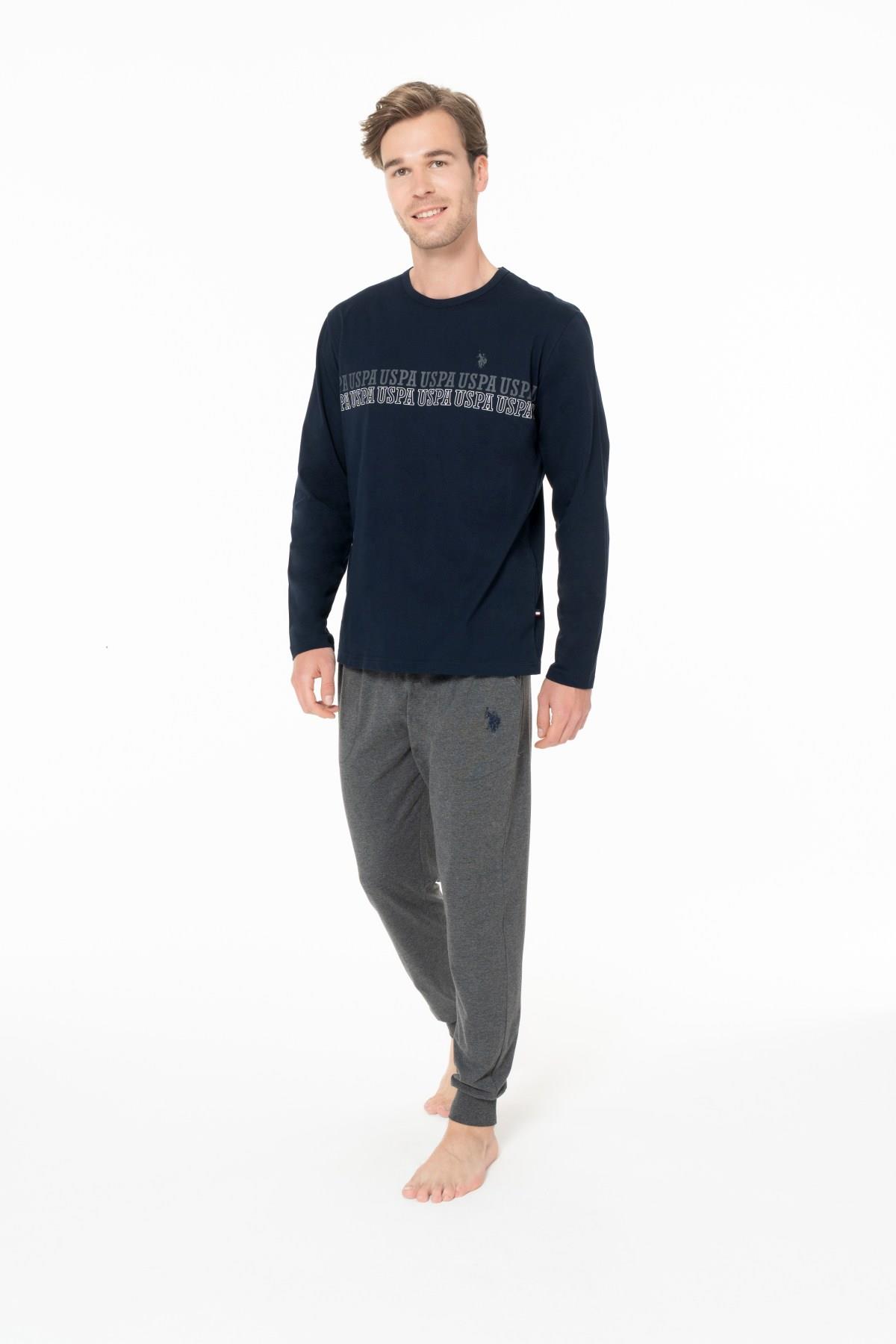 U.S. Polo Assn. 18953 Erkek Lacıvert Yuvarlak Yaka Uzun Kollu Pijama Takımı