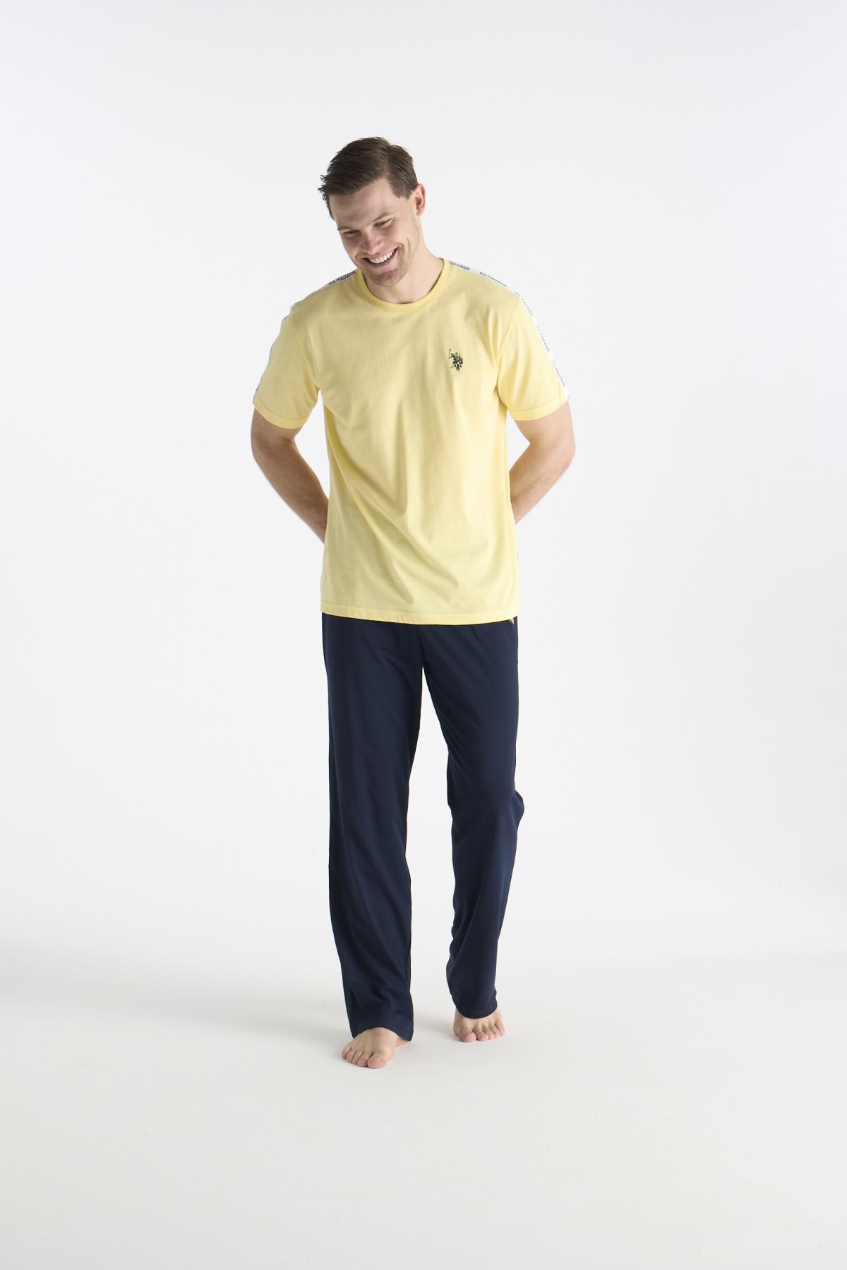 U.S. Polo Assn. 19039 Erkek Sarı Kısa Kollu Yuvarlak Yaka Pijama Takımı