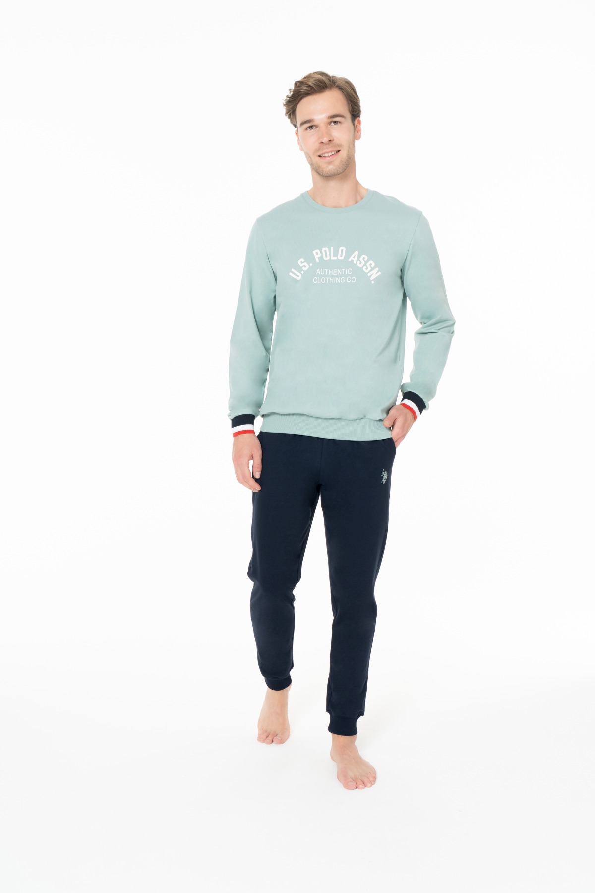 U.S. Polo Assn. 18943 Erkek Mınt Yuvarlak Yaka Uzun Kollu Pijama Takımı