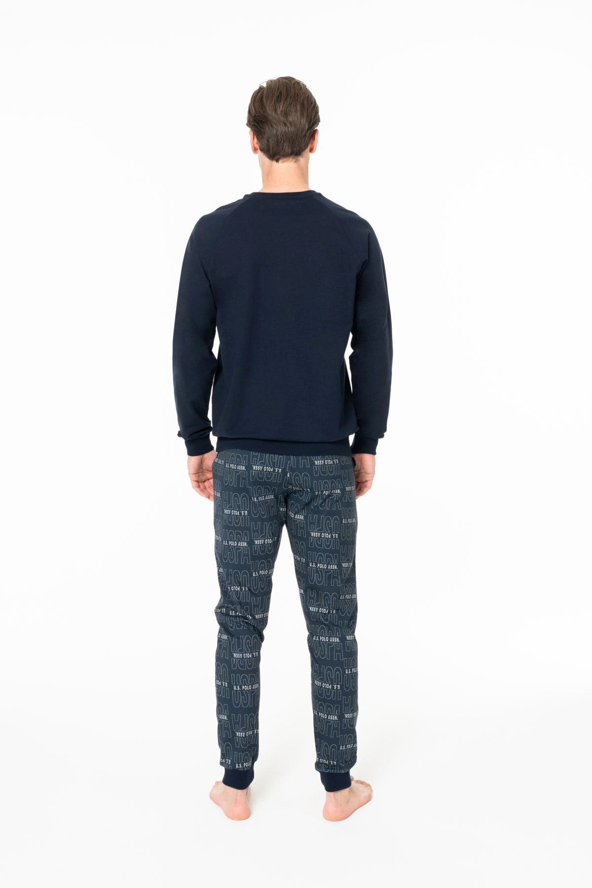 U.S. Polo Assn. 18968 Erkek Lacıvert Yuvarlak Yaka Uzun Kollu Pijama Takımı