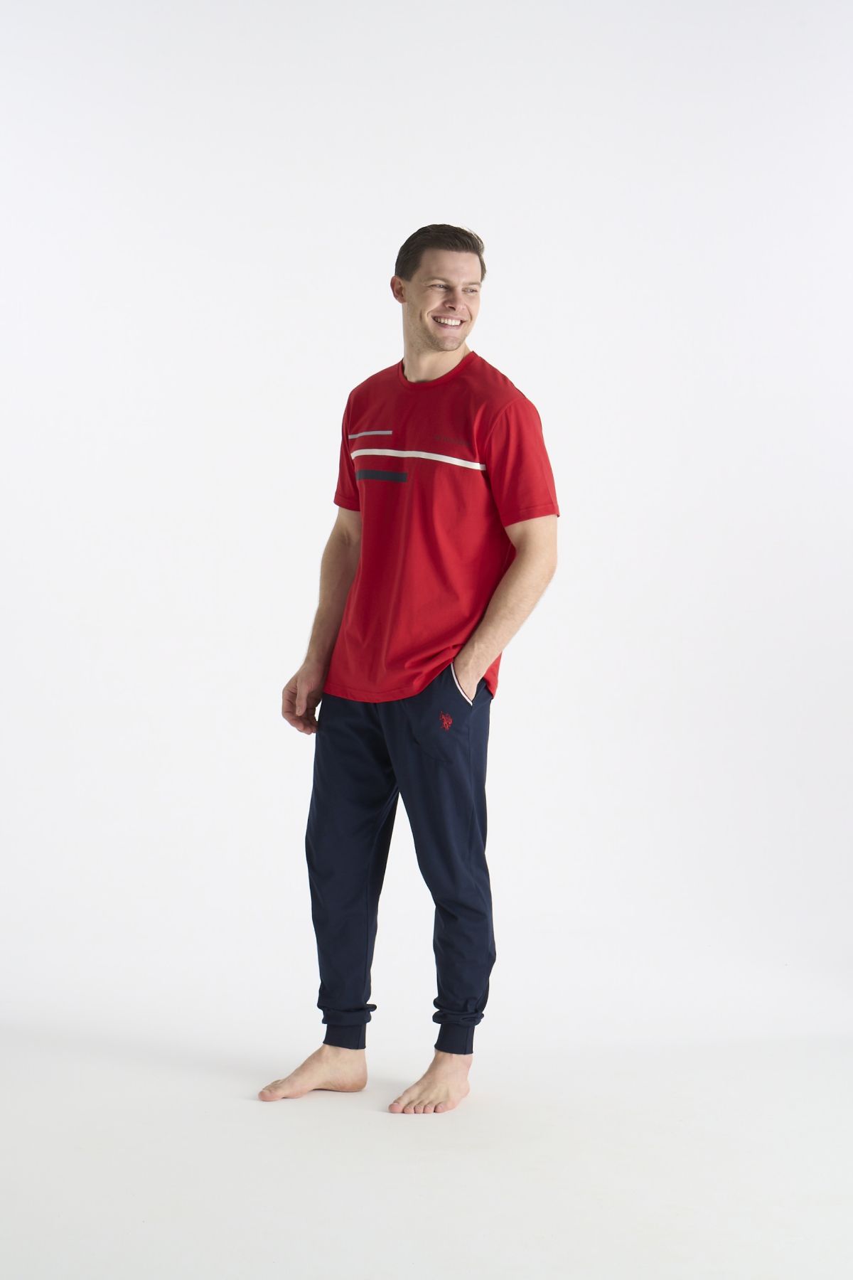 U.S. Polo Assn. 19038 Erkek Kırmızı Kısa Kollu Yuvarlak Yaka Pijama Takımı