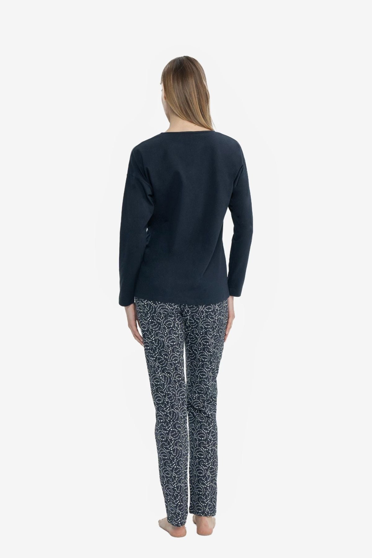 U.S. Polo Assn. 17116 Kadın Lacivert Uzun Kollu Yuvarlak Yaka Pijama Takım