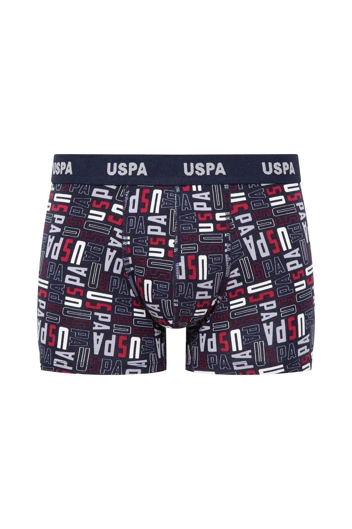 U.S. Polo Assn. 80509 Erkek Baskılı-Bordo-Grimelanj Pamuklu 3 Lü Boxer