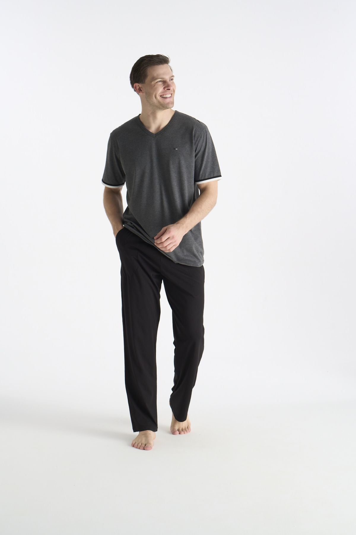 U.S. Polo Assn. 19041 Erkek Antrasıt Melanj Kısa Kollu V Yaka Pijama Takımı