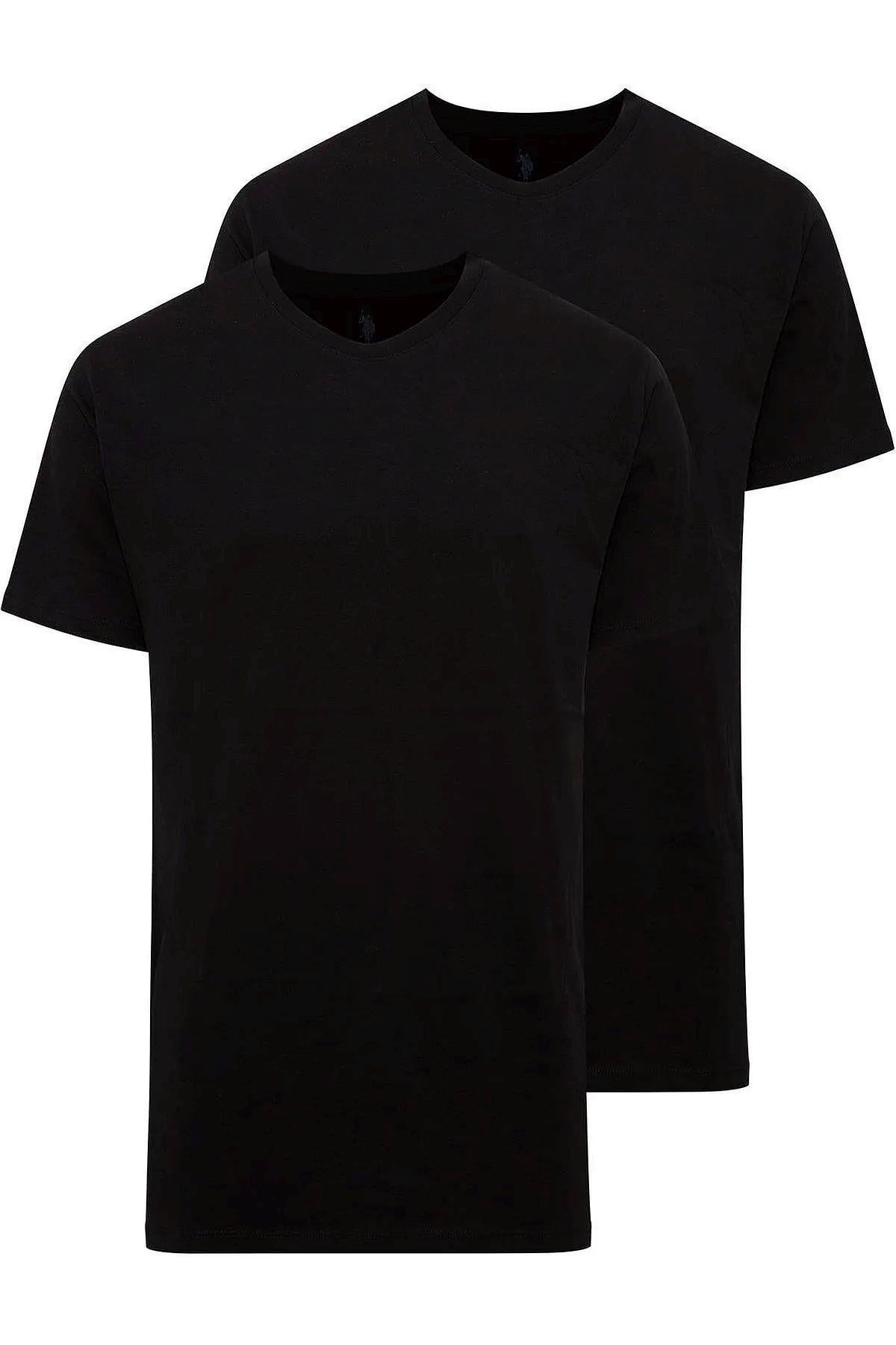 U.S. Polo Assn. 90002 Erkek Siyah Pamuklu Battal Beden 2 Li Yuvarlak Yaka T-Shirt