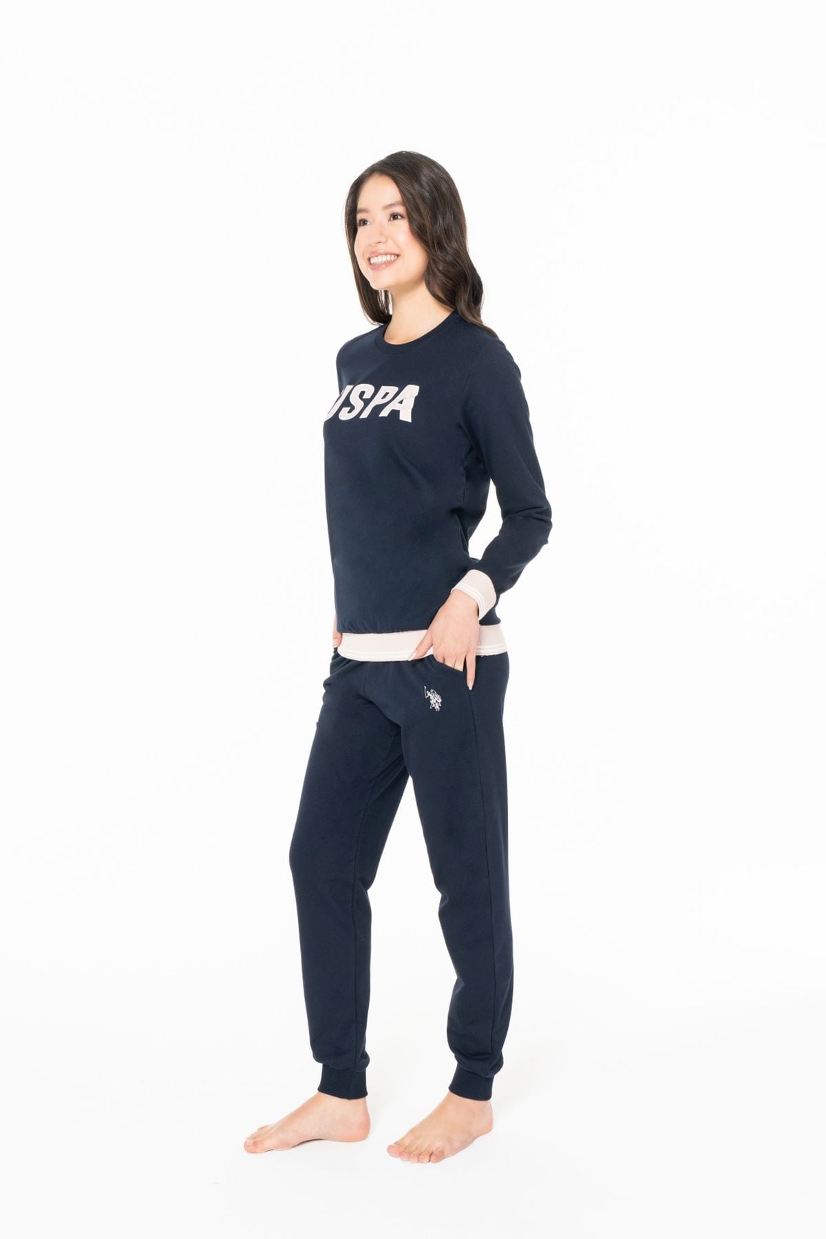 U.S. Polo Assn. 20117 Kadın Lacıvert Yuvarlak Yaka Uzun Kollu Pijama Takımı