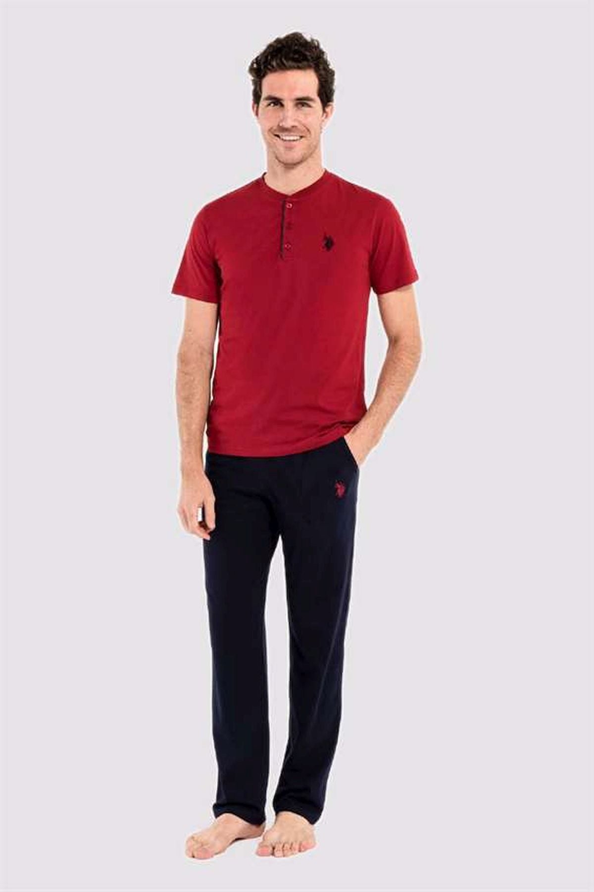U.S. Polo Assn. 12005 Erkek Bordo 3lü Pijama Takım