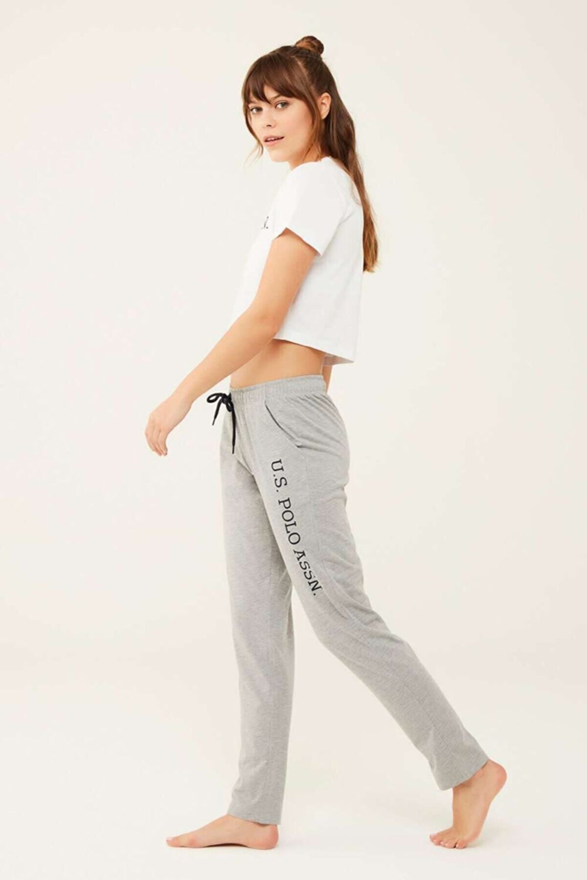 U.S. Polo Assn. 16601 Kadın Gri Melanj Pijama Altı