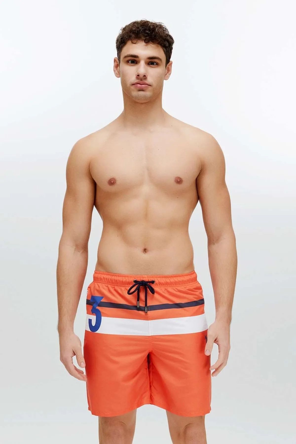 U.S. Polo Assn. 22003 Turuncu Fermuar Cepli Uzun Erkek Deniz Şortu