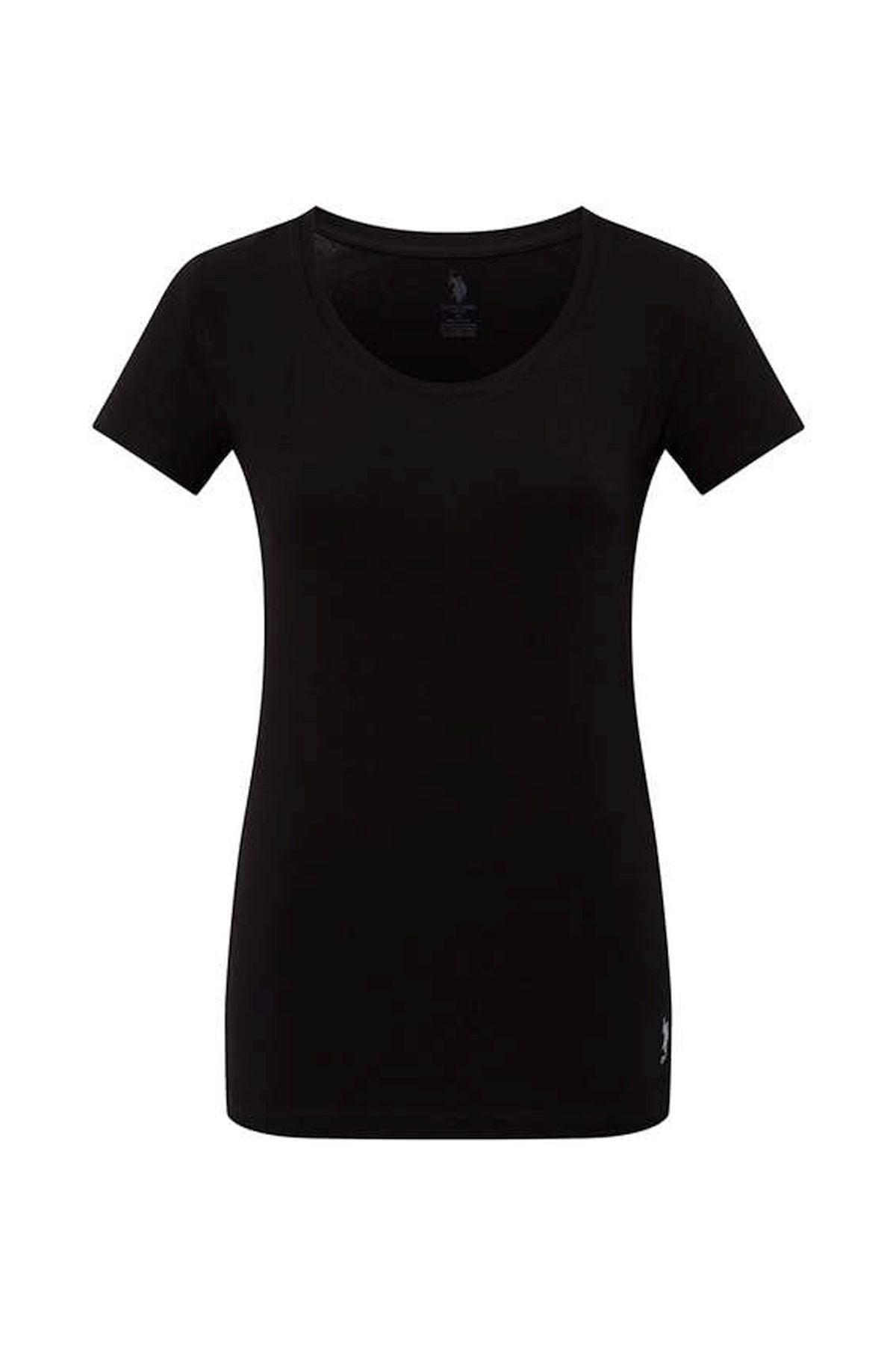U.S. Polo Assn. 66003 Kadın Siyah Derin Yuvarlak Yaka T-Shirt