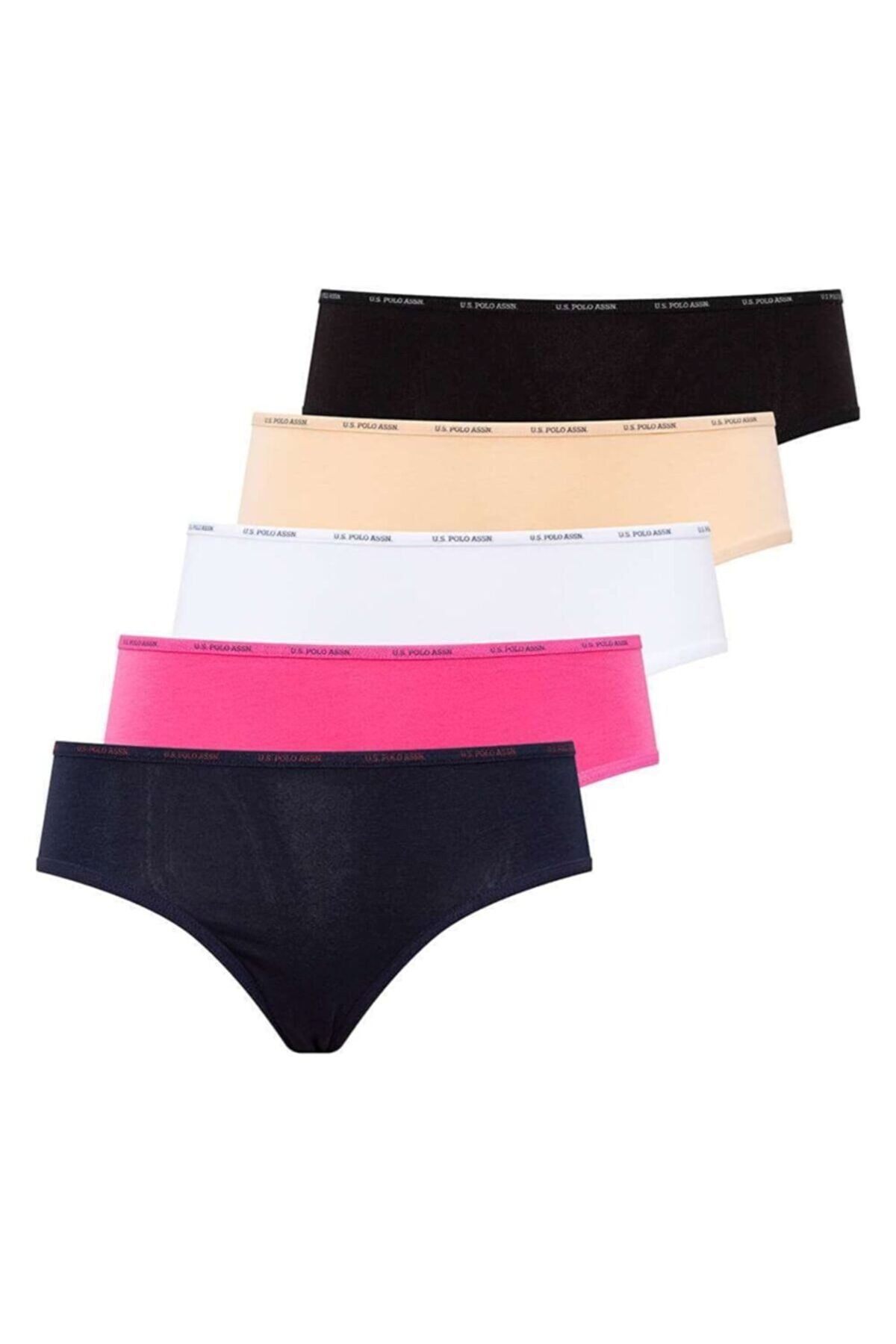 U.S. Polo Assn. 67002 Kadın Siyah-Ten-Beyaz-Fuşya-Lacivert 5li Yüksek Bel Slip