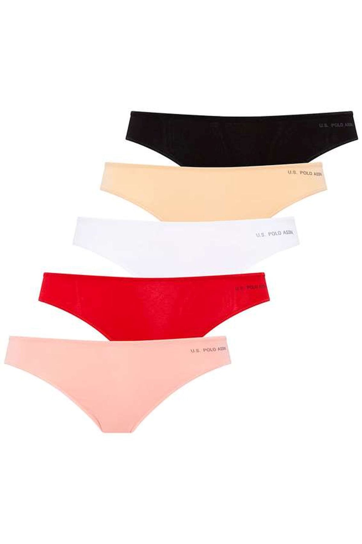 U.S. Polo Assn. 67005 Kadın Siyah-Ten-Beyaz-Somon-Kırmızı 5li Kıl Lastikli String