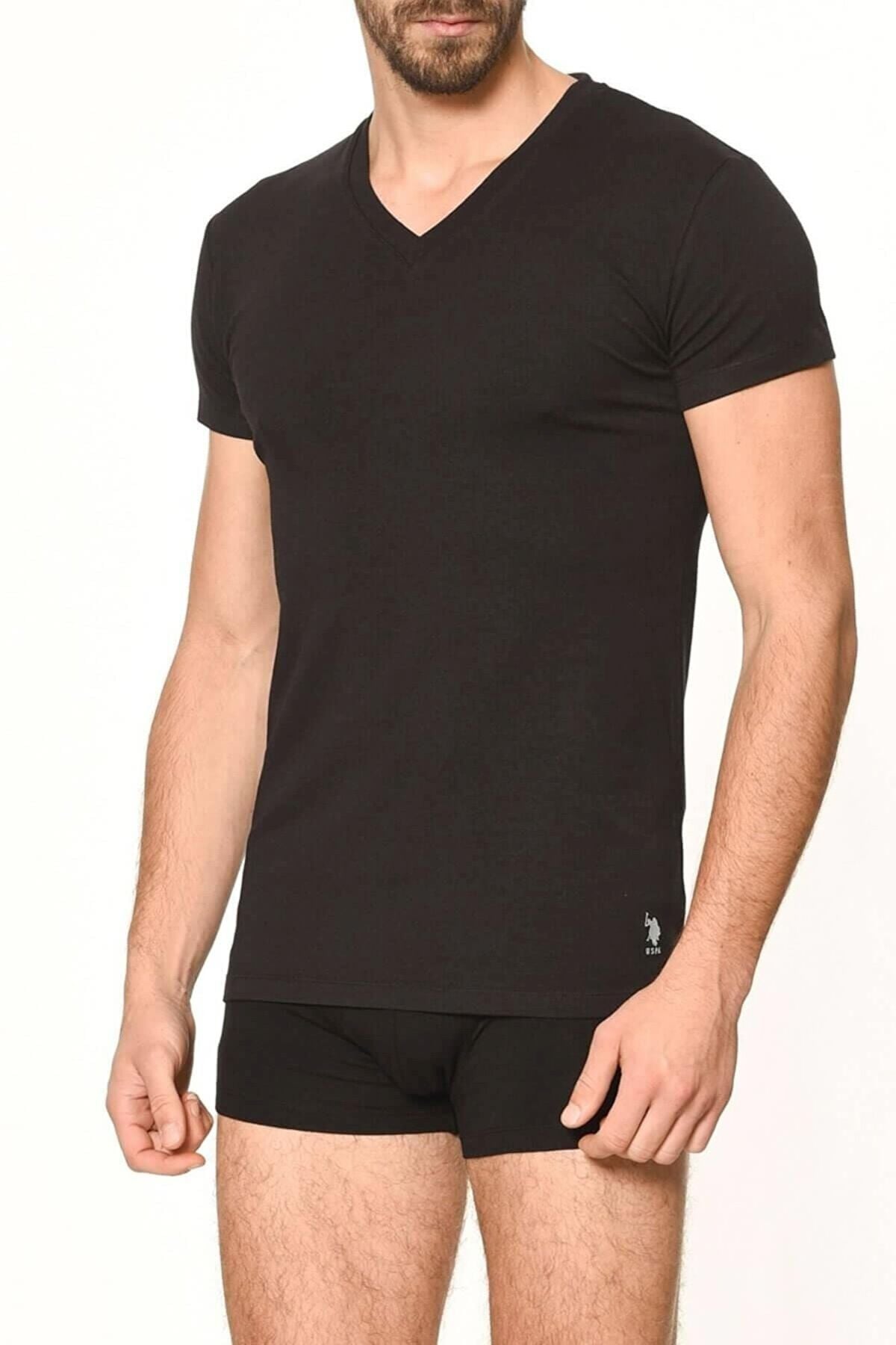 U.S. Polo Assn. 80194 Erkek Siyah 2li Kısa Kol V Yaka Atlet