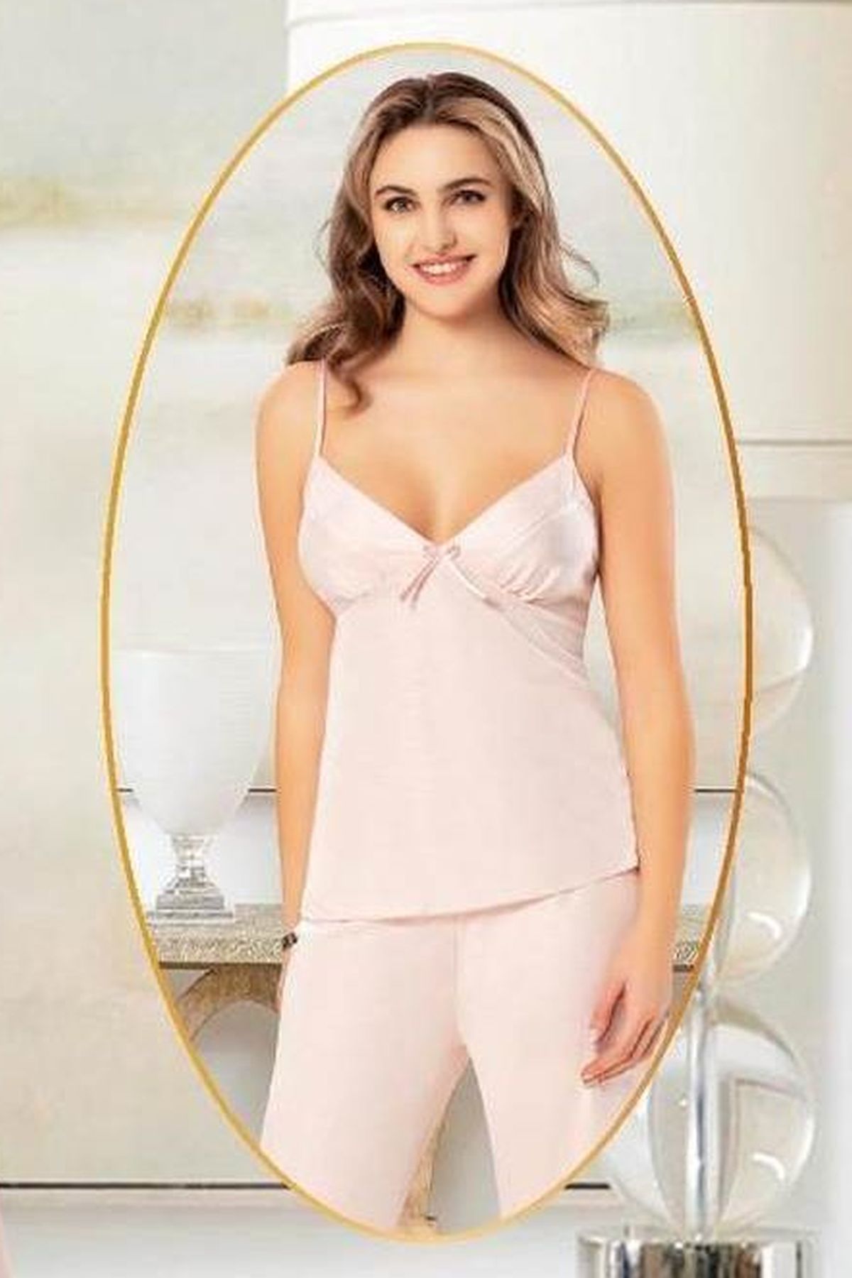 Xses 5015 Kadın Pudra Penye Sabahlıklı 3 Lü Pijama Takım