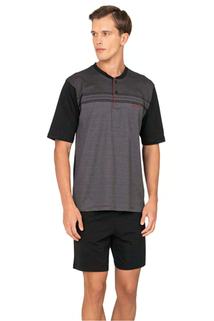 	Pierre Cardin 6133 Erkek Sıyah Kısa Kollu Yarım Pat Jakarlı 3Lü Pijama Takımı