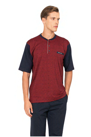 	Pierre Cardin 6132 Erkek Bordo Kısa Kollu Yarım Pat Jakarlı 3Lü Pijama Takımı