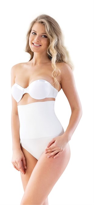Emay 2009 Dikişsiz Yüksek Bel Çift Kat Slip Korse Beyaz