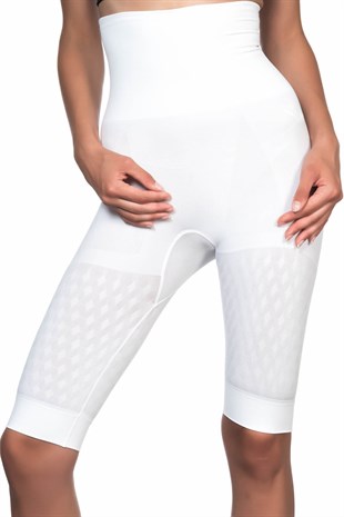 Emay 2015 Dikişsiz Uzun Paça Çift Kat Yüksek Bel Korse Beyaz