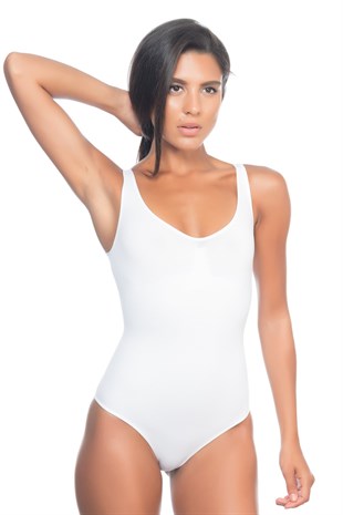 Emay 2018 Dikişsiz Kalın Askılı Body Korse Beyaz