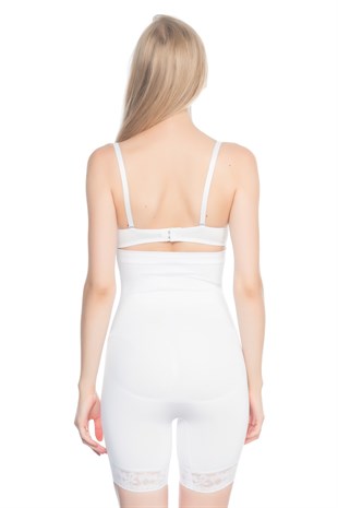 Emay 2027 Paçası Dantelli Dikişsiz Boxer Korse Beyaz