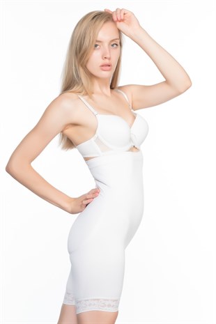 Emay 2027 Paçası Dantelli Dikişsiz Boxer Korse Beyaz