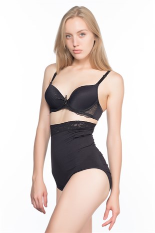 Emay 2028 Beli Dantelli Dikişsiz Slip Korse Siyah