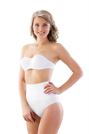 Emay 2039 Dikişsiz İz Yapmaz Çift Kat Slip Korse Beyaz