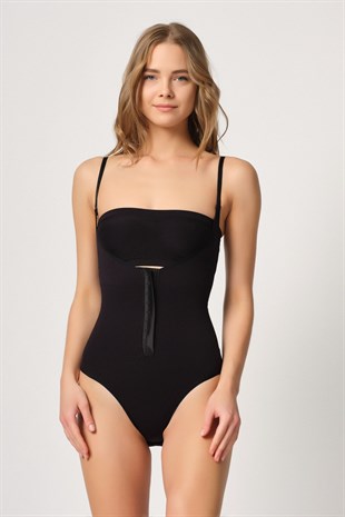 Emay 2043 Agraflı Dikişsiz Göğsü Açık Boy Korse Siyah