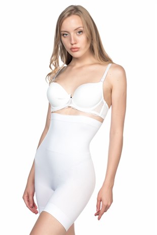 Emay 2056 Dikişsiz Masaj Özellikli Paçalı Boxer Korse Beyaz