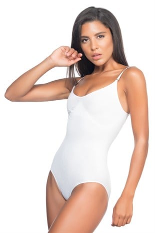 Emay 2072 Dikişsiz Desenli Body Slip Korse Beyaz