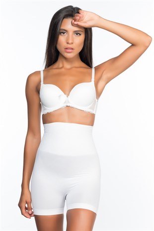 Emay 2075 Çift Kat Yüksek Bel Kısa Paçalı Korse Beyaz