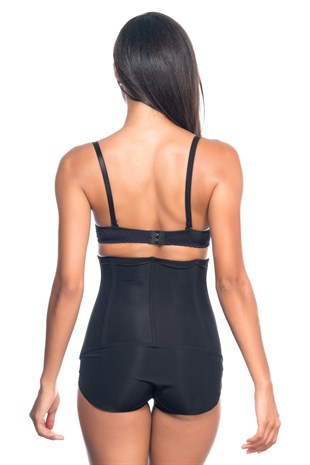 Emay 2824 Balenli Yüksek Bel Slip Korse Siyah