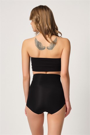Emay 2842 Lazer Kesim Dantelli Yüksek Bel Slip Korse Siyah
