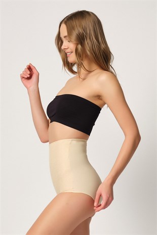 Emay 2842 Lazer Kesim Dantelli Yüksek Bel Slip Korse Ten