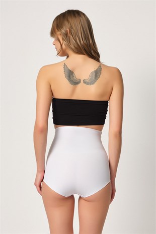 Emay 2842 Lazer Kesim Dantelli Yüksek Bel Slip Korse Beyaz