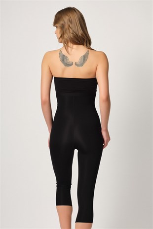 Emay 2868 Lazer Kesim Fermuarlı Tayt Korse Siyah