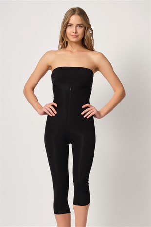 Emay 2868 Lazer Kesim Fermuarlı Tayt Korse Siyah