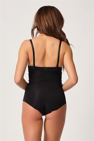 Emay 2932 Yelek Agraflı Lazer Slip Korse Siyah