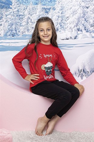 HMD 6171 Kırmızı Kız Çocuk Pijama Takımı