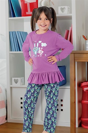 Hmd 5266 Kız Çocuk Pamuklu Uzun Kol Pijama Takımı