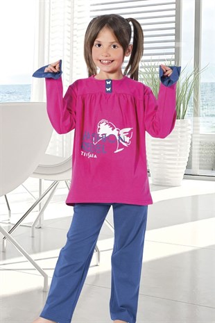Hmd 5269 Fashion Kız Çocuk Pamuklu Uzun Kol Pijama Takımı